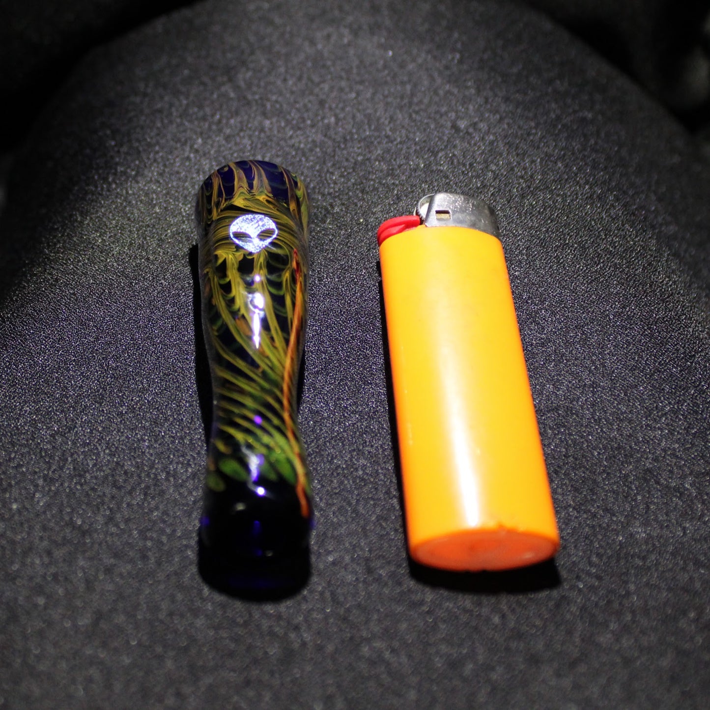 3.25 inch Glass Chillum, Dichroic Alien, Gold & Silver Fumed Rake Design