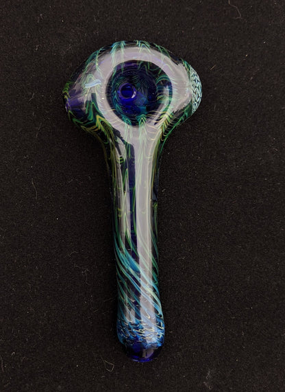 4.5 Inch,Glass Spoon, Sacred G Dichroic Symbol, Gold & Silver Fumed Rake Design