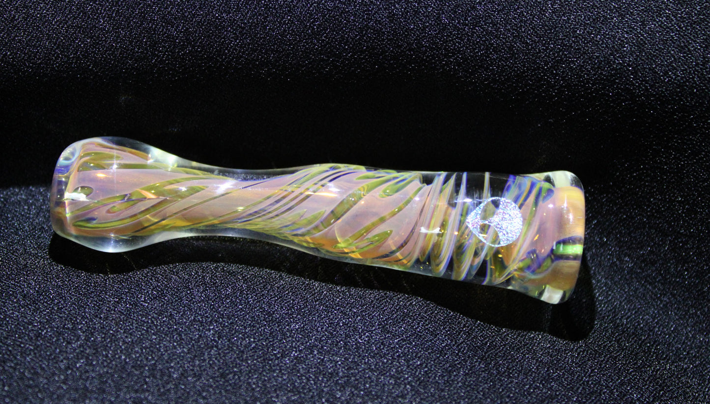 3.5 inch Glass Chillum, Dichroic Alien, Inside Gold & Silver Fumed