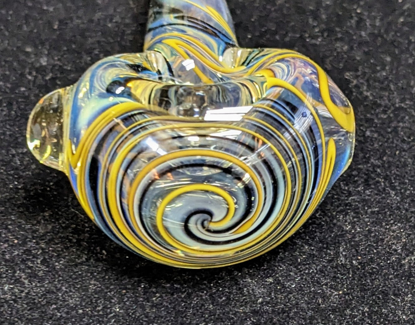 4.5 inch Glass Spoon, Inside Silver Fumed with a Jet Black & Crayola Yellow Spiral Design