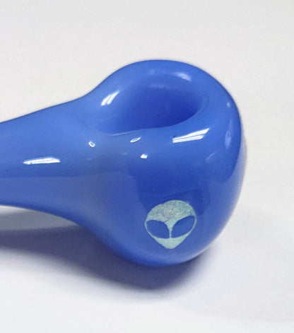 4.75 inch Glass Spoon, Milky Blue, Dichroic Alien
