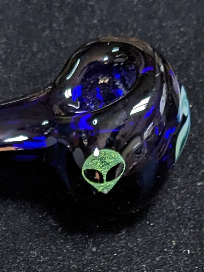 4.25 inch Glass Spoon, Brilliant Blue, Dichroic Alien